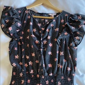 Rebecca Taylor Silk Flutter Sleeve Jumpsuit